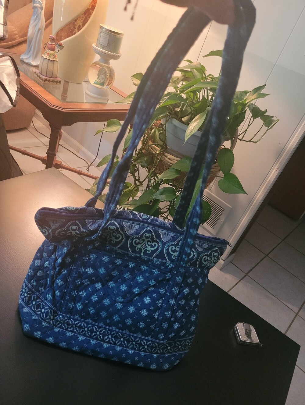 Tanya Lee Quilted Navy Patterned Tote Bag - Blue